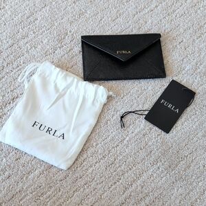 NWT Furla Onyx Nikia Leather Black Business Credit Card Wallet